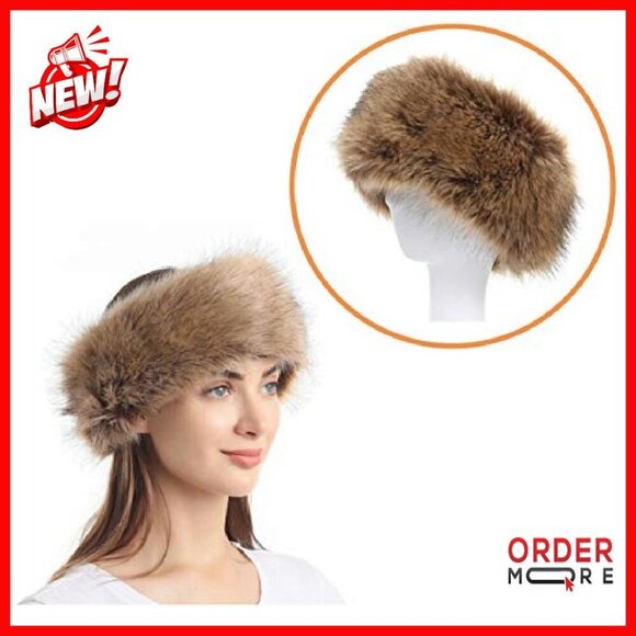 Faux Fur Headband Winter Earwarmer Stretch Adjustable Fleece Lined main image 5